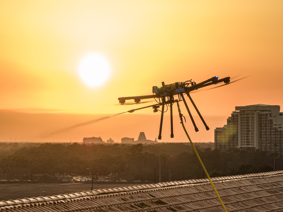 Drone robotic cleaning service for high-rise glass buildings