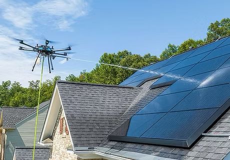 Solar panel cleaning on a Coral Gables home under tree canopy
