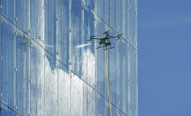 Illustrative building facade washing service imagery