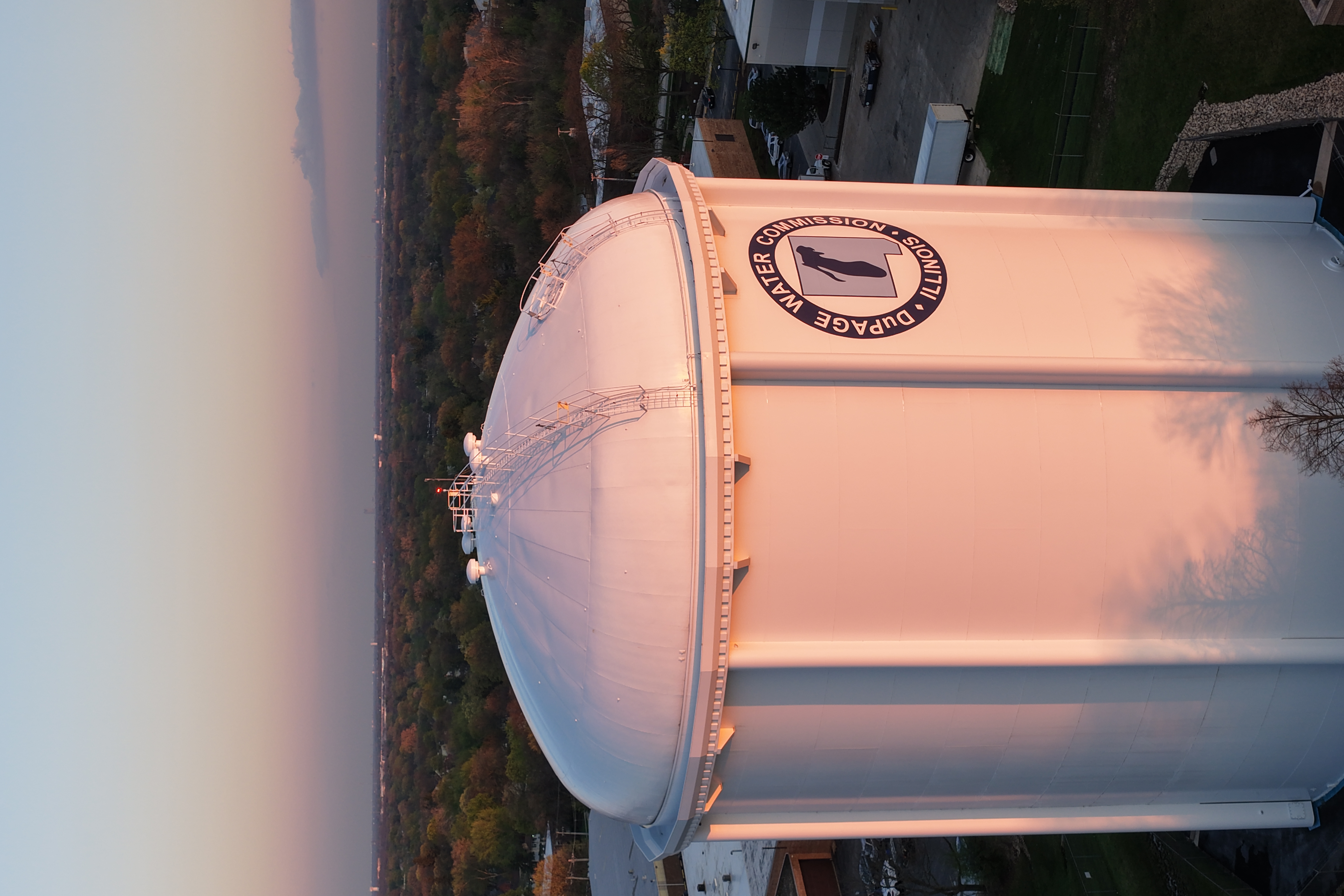 Drone and water tower at a service site outside Coral Gables