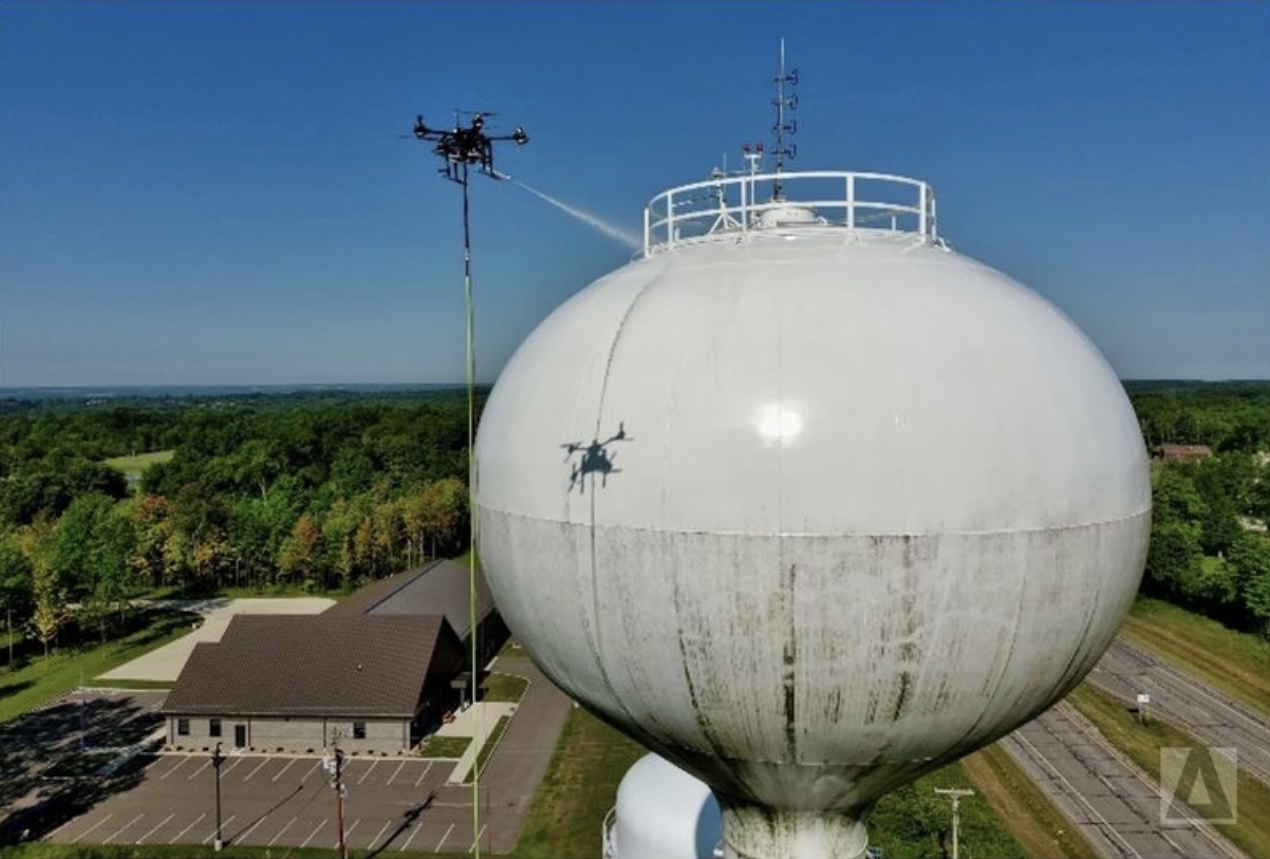 Illustrative water tower cleaning service imagery